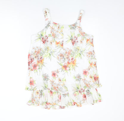 MILADYS Womens White Floral Nylon Basic T-Shirt Size 12 Round Neck
