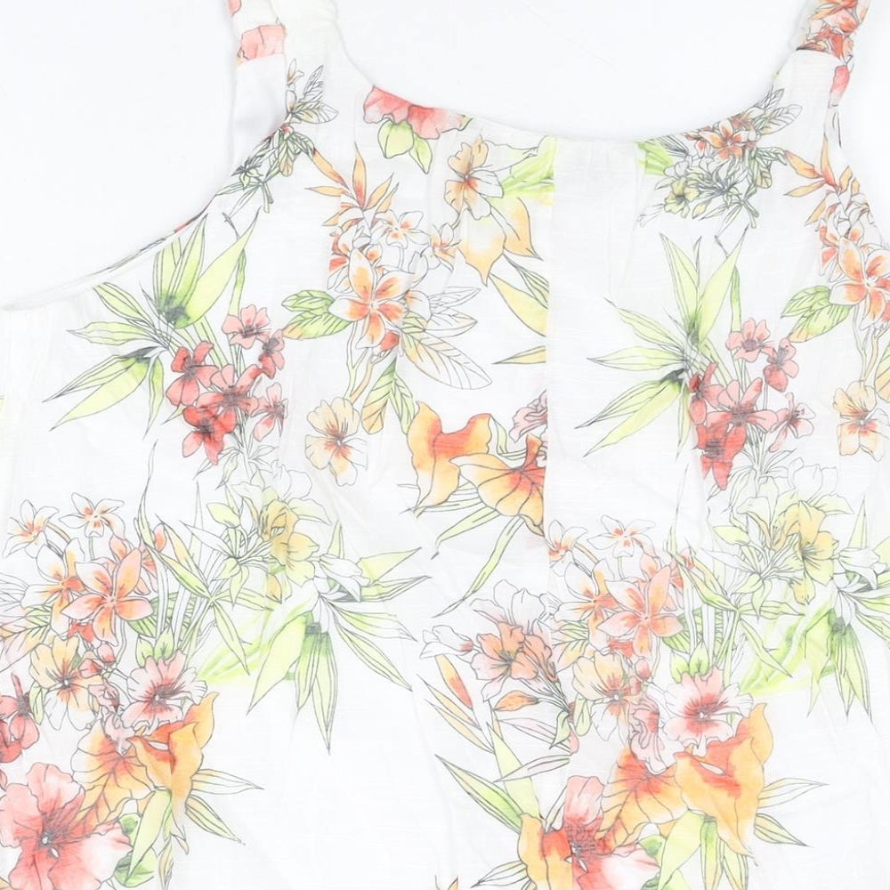 MILADYS Womens White Floral Nylon Basic T-Shirt Size 12 Round Neck