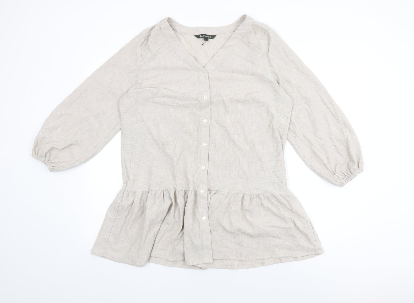 Bonmarché Womens Beige Polyester Basic Button-Up Size 12 V-Neck