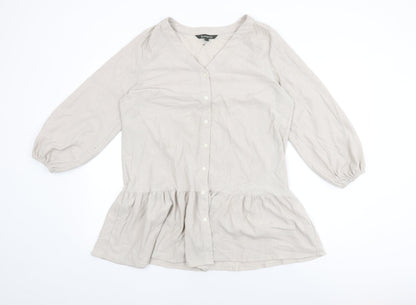 Bonmarché Womens Beige Polyester Basic Button-Up Size 12 V-Neck