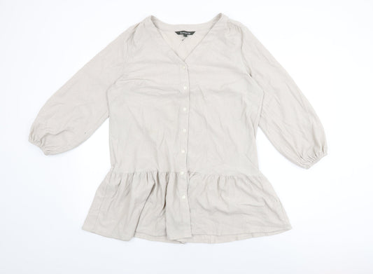 Bonmarché Womens Beige Polyester Basic Button-Up Size 12 V-Neck