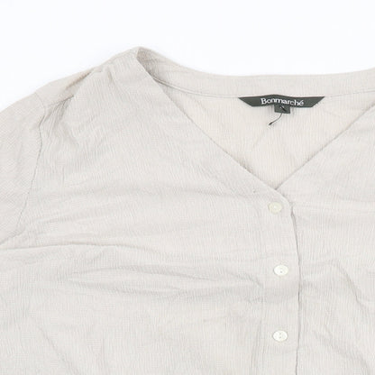 Bonmarché Womens Beige Polyester Basic Button-Up Size 12 V-Neck