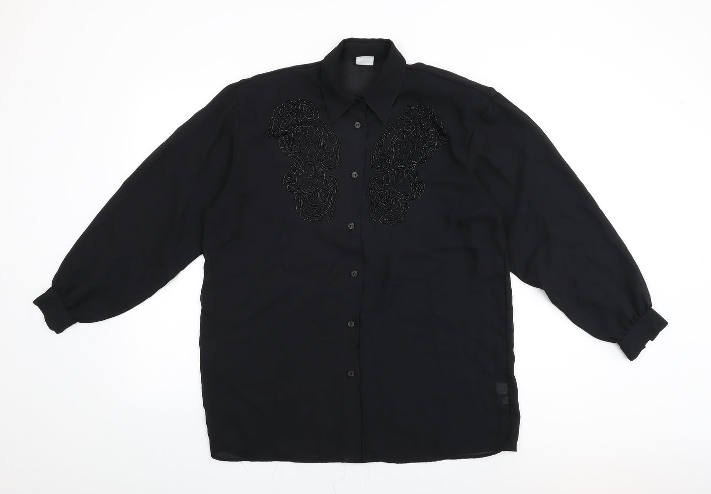 Elsie Whiteley Womens Black Polyester Basic Button-Up Size 12 Collared