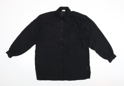 Elsie Whiteley Womens Black Polyester Basic Button-Up Size 12 Collared