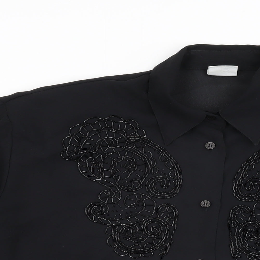 Elsie Whiteley Womens Black Polyester Basic Button-Up Size 12 Collared