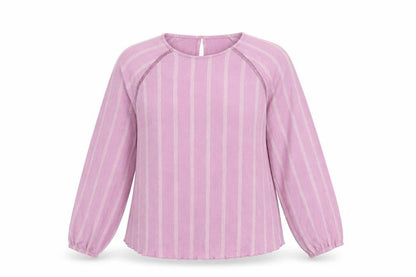 Marks & Spencer Womens Purple Striped Polyester Basic T-Shirt Size 12 Round Neck