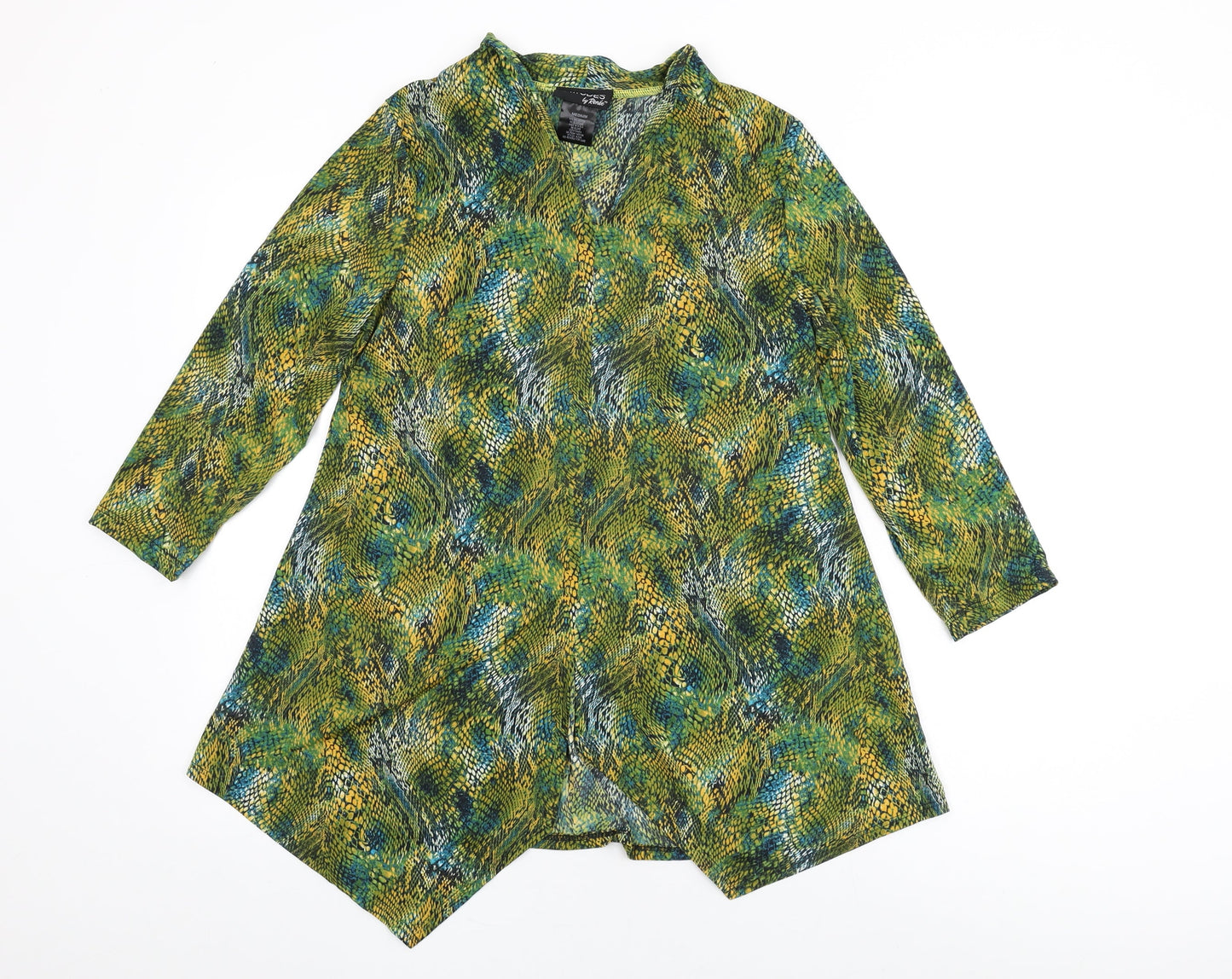 Attitudes Womens Green Geometric Polyester Basic T-Shirt Size M V-Neck