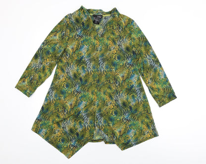 Attitudes Womens Green Geometric Polyester Basic T-Shirt Size M V-Neck