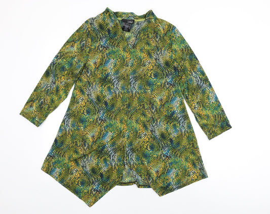 Attitudes Womens Green Geometric Polyester Basic T-Shirt Size M V-Neck