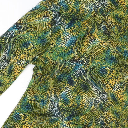 Attitudes Womens Green Geometric Polyester Basic T-Shirt Size M V-Neck