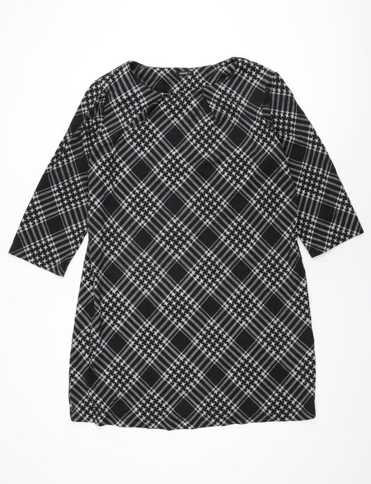 Roman Womens Black Geometric Polyester Shift Size 18 Round Neck Pullover