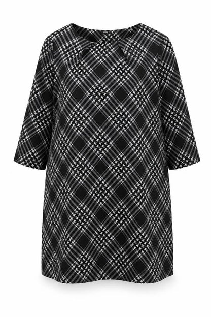 Roman Womens Black Geometric Polyester Shift Size 18 Round Neck Pullover