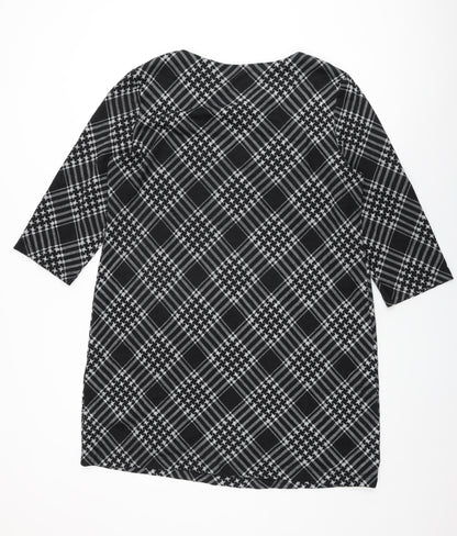 Roman Womens Black Geometric Polyester Shift Size 18 Round Neck Pullover