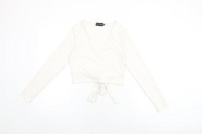 Womens UK Size 10 PRETTYLITTLETHING White Wrap T-Shirt