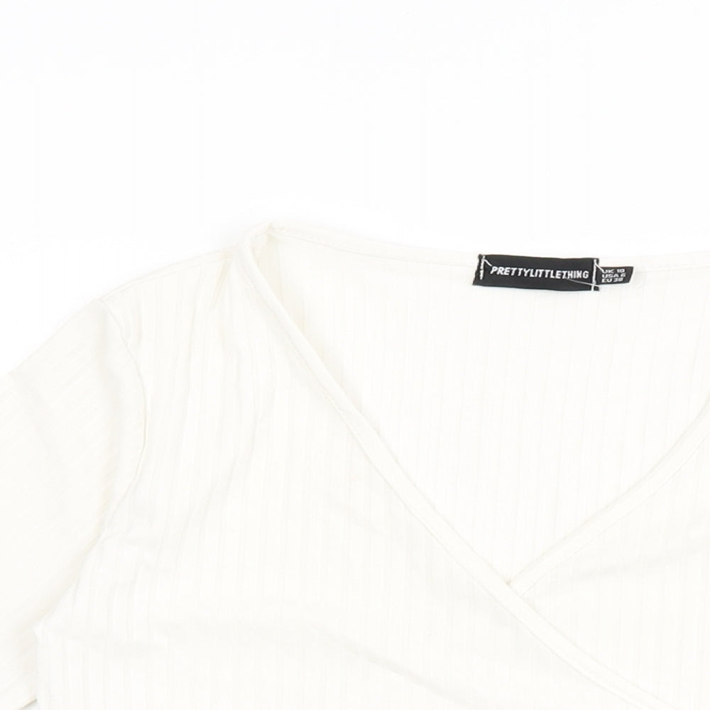 Womens UK Size 10 PRETTYLITTLETHING White Wrap T-Shirt