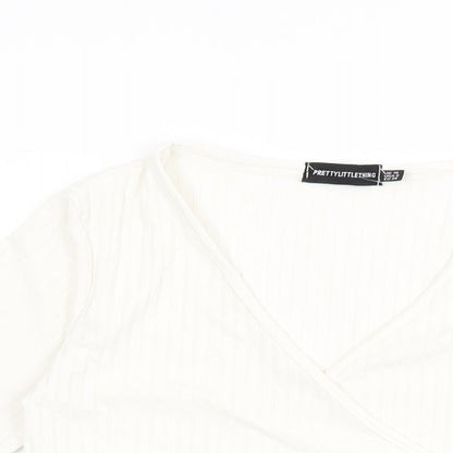 Womens UK Size 10 PRETTYLITTLETHING White Wrap T-Shirt