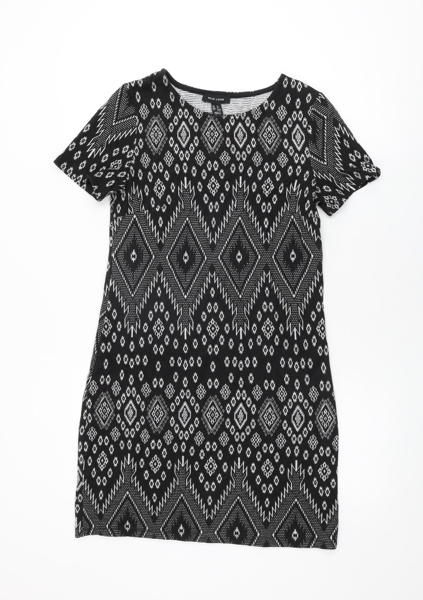 New Look Womens Black Geometric Viscose Mini Size 6 Round Neck Pullover