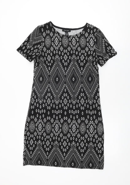 New Look Womens Black Geometric Viscose Mini Size 6 Round Neck Pullover
