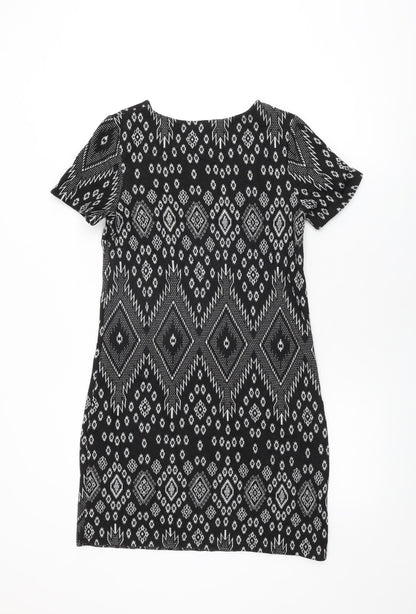 New Look Womens Black Geometric Viscose Mini Size 6 Round Neck Pullover