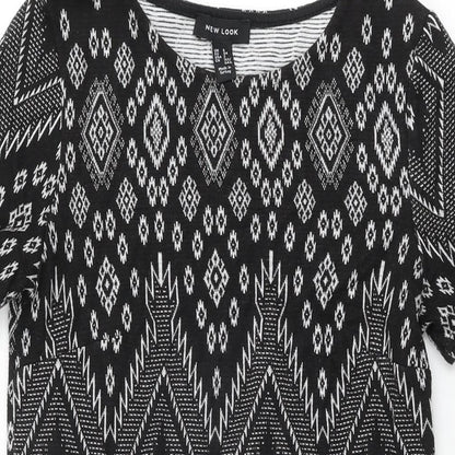 New Look Womens Black Geometric Viscose Mini Size 6 Round Neck Pullover