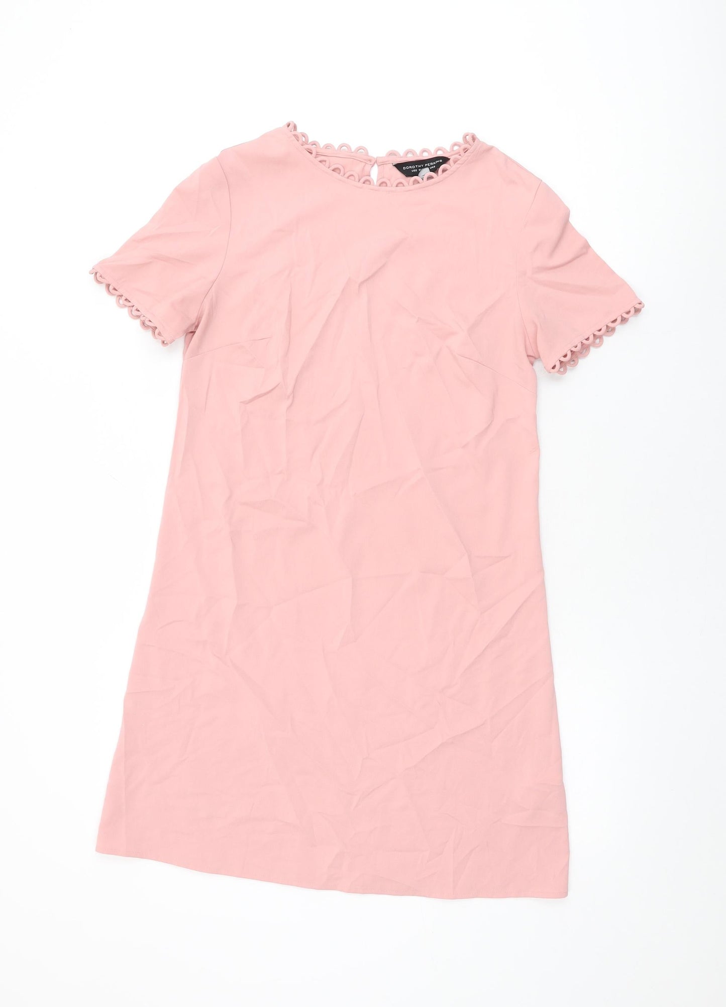 Dorothy Perkins Womens Pink Polyester Shift Size 6 Round Neck Button