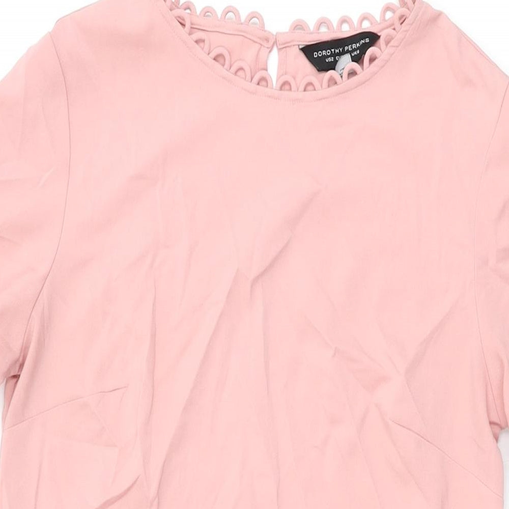 Dorothy Perkins Womens Pink Polyester Shift Size 6 Round Neck Button