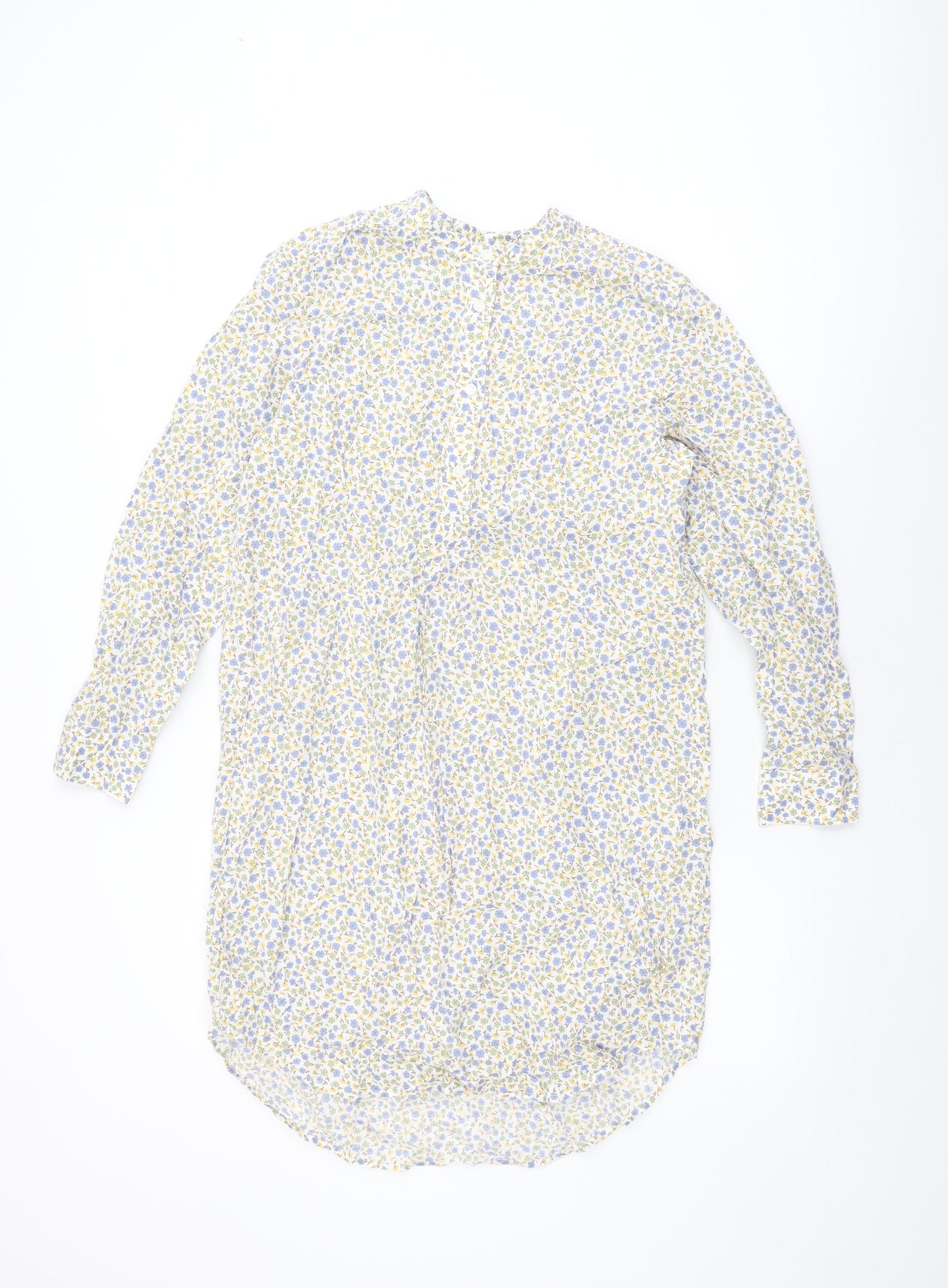 Lands' End Womens White Floral Cotton Shift Size S Round Neck Button