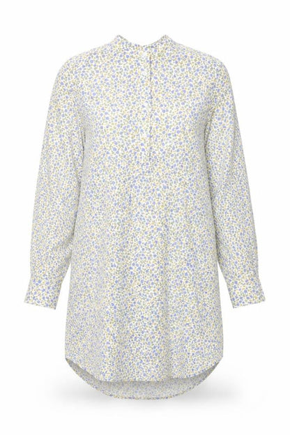 Lands' End Womens White Floral Cotton Shift Size S Round Neck Button