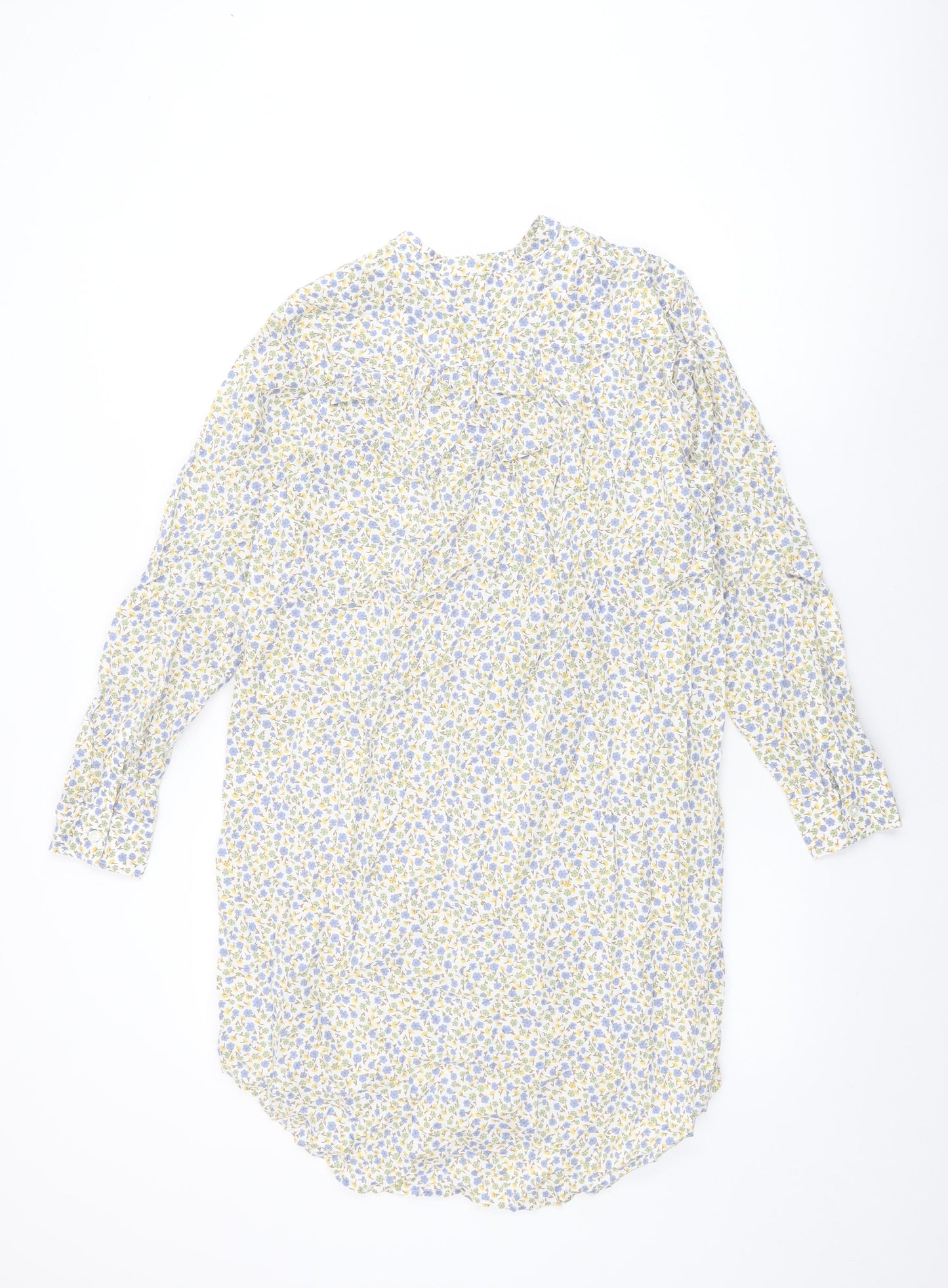 Lands' End Womens White Floral Cotton Shift Size S Round Neck Button