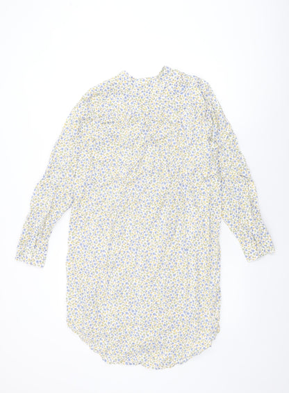 Lands' End Womens White Floral Cotton Shift Size S Round Neck Button