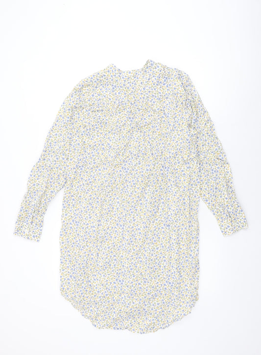 Lands' End Womens White Floral Cotton Shift Size S Round Neck Button