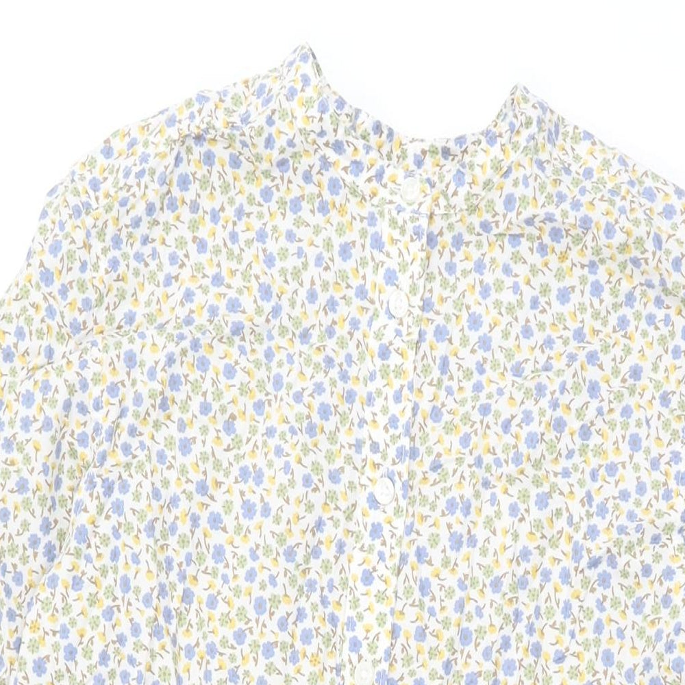 Lands' End Womens White Floral Cotton Shift Size S Round Neck Button