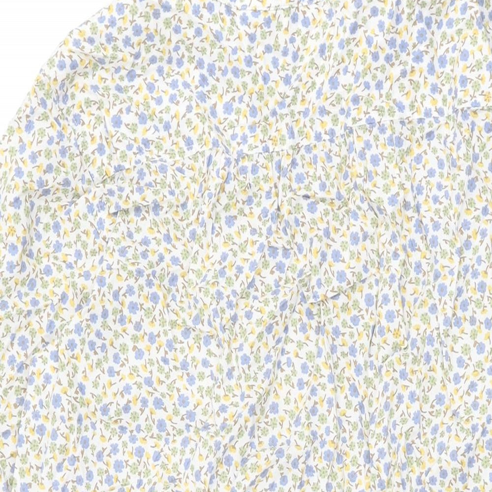 Lands' End Womens White Floral Cotton Shift Size S Round Neck Button