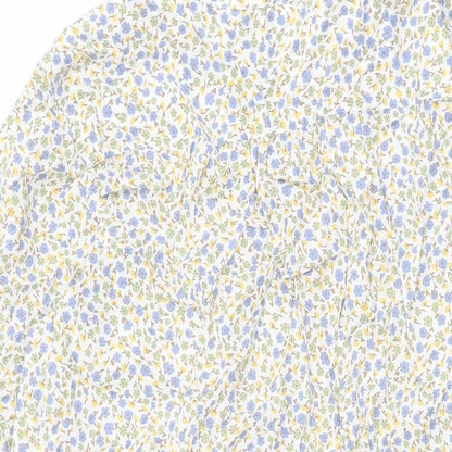 Lands' End Womens White Floral Cotton Shift Size S Round Neck Button