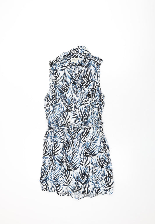 Jack Wills Womens White Geometric Viscose Shift Size 8 Collared Button