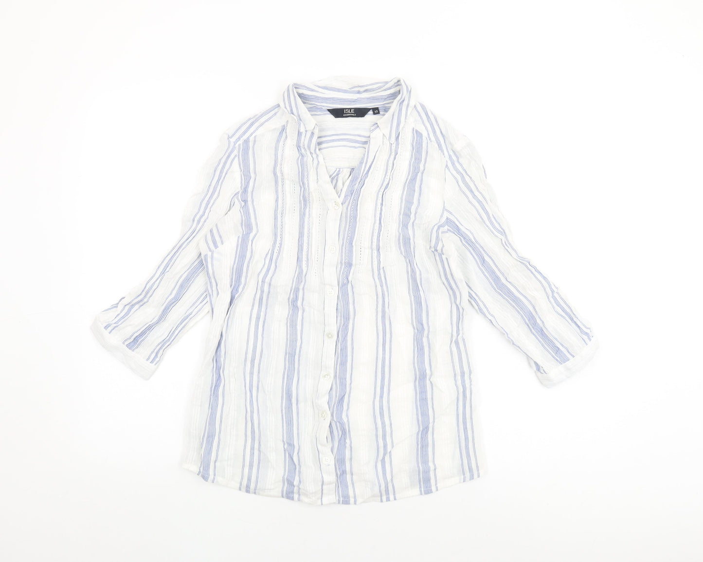 Womens UK Size 10 Isle Essentials White Basic Button-Up