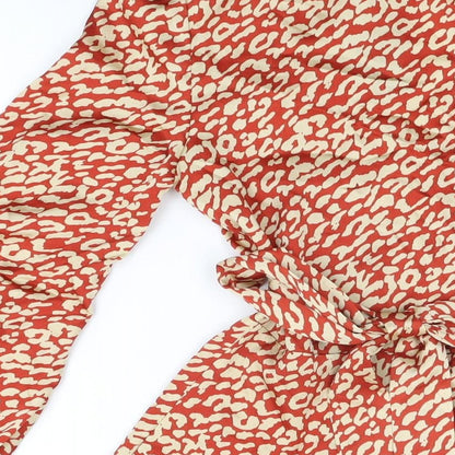 PRETTYLITTLETHING Womens Red Animal Print Polyester Wrap Dress Size 4 V-Neck Tie