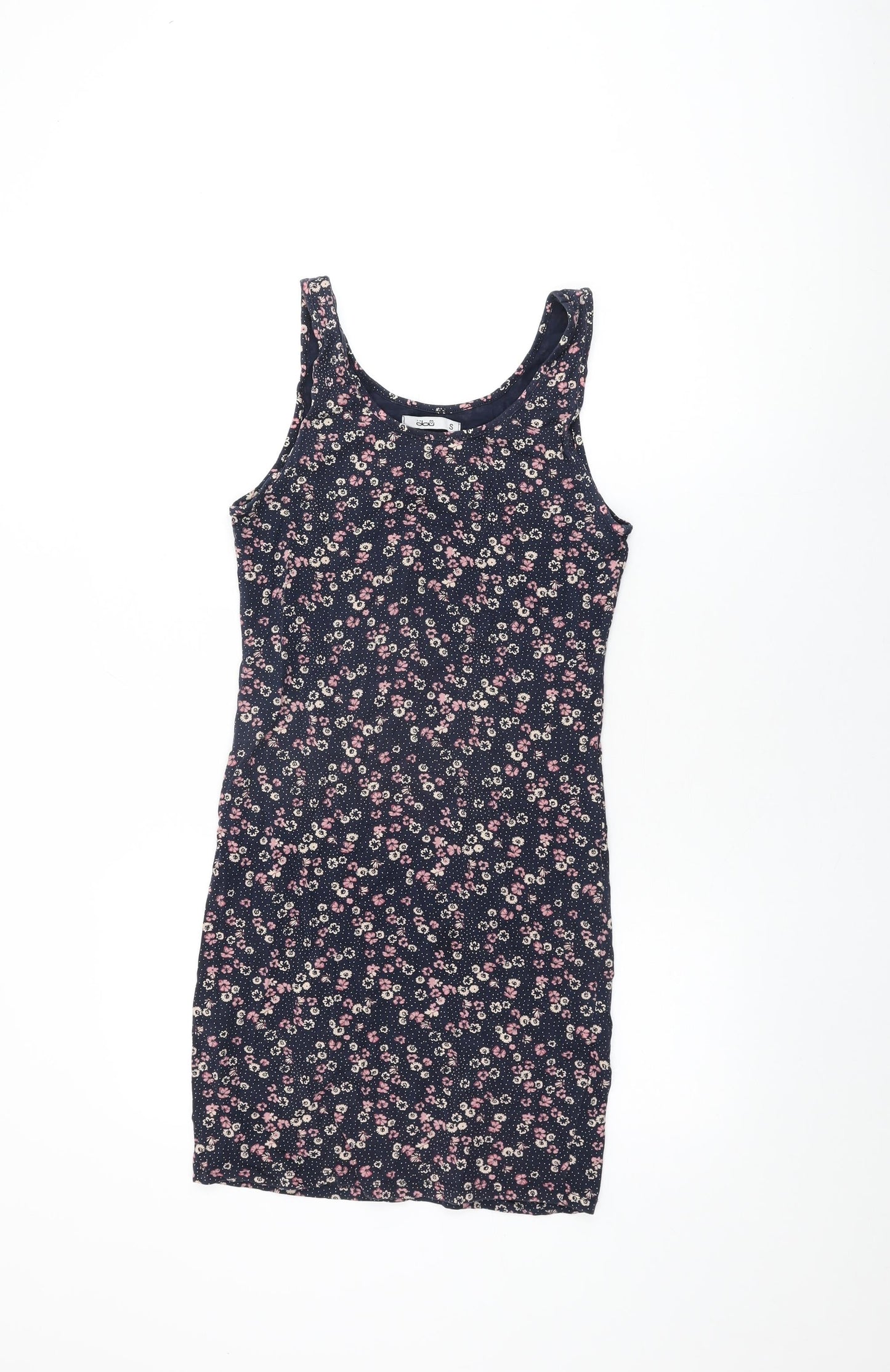 Dou Womens Blue Floral Cotton Bodycon Size S Round Neck Pullover
