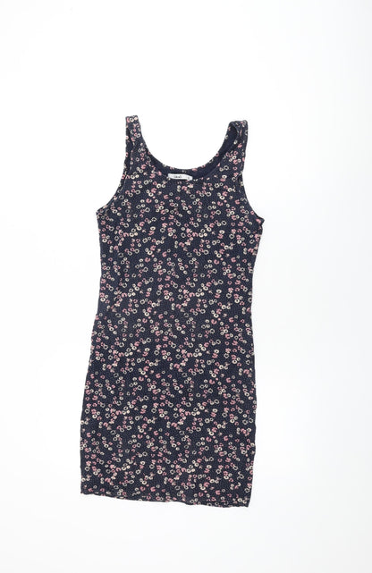 Dou Womens Blue Floral Cotton Bodycon Size S Round Neck Pullover