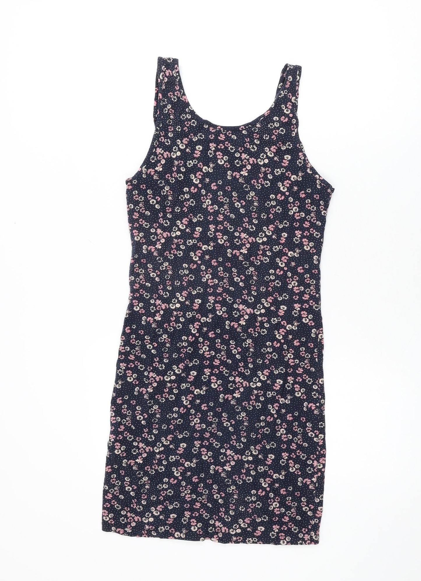 Dou Womens Blue Floral Cotton Bodycon Size S Round Neck Pullover