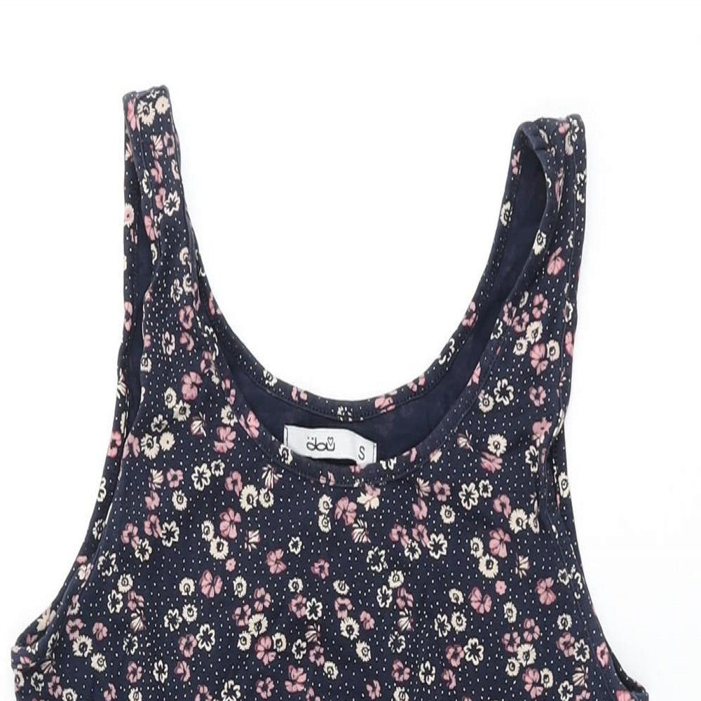 Dou Womens Blue Floral Cotton Bodycon Size S Round Neck Pullover