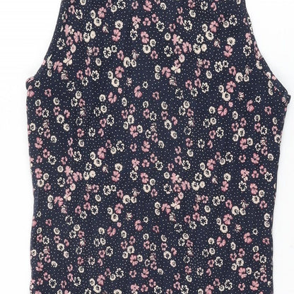 Dou Womens Blue Floral Cotton Bodycon Size S Round Neck Pullover