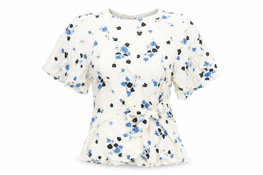 New Look Womens White Floral Viscose Basic T-Shirt Size 8 Round Neck
