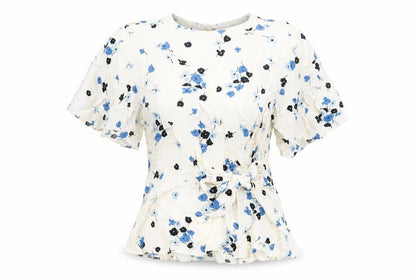New Look Womens White Floral Viscose Basic T-Shirt Size 8 Round Neck