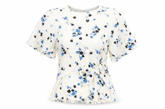 New Look Womens White Floral Viscose Basic T-Shirt Size 8 Round Neck