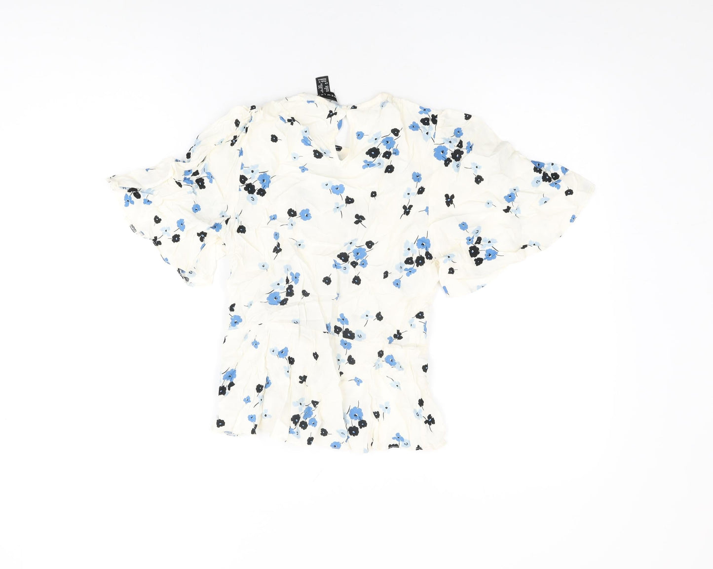 New Look Womens White Floral Viscose Basic T-Shirt Size 8 Round Neck