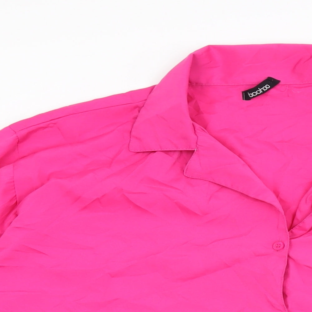 Boohoo Womens Pink Polyester Basic Button-Up Size 16 Collared