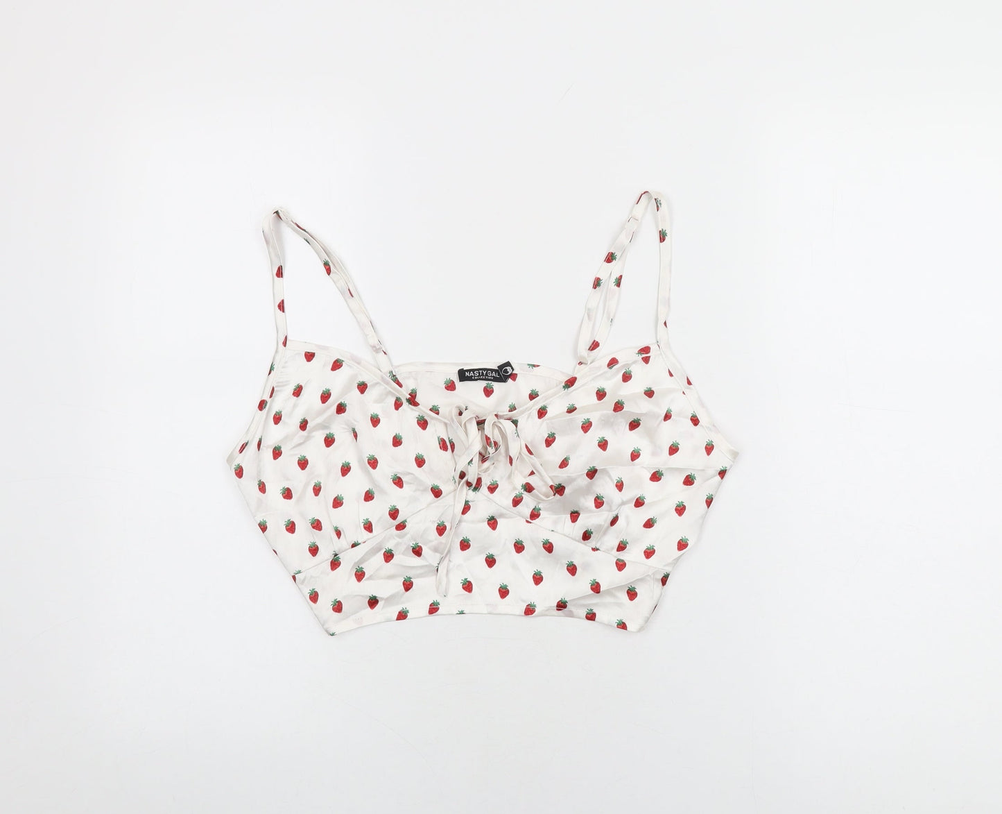 Nasty Gal Womens White Geometric Polyester Cropped T-Shirt Size 16 V-Neck - Strawberry Print