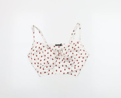 Nasty Gal Womens White Geometric Polyester Cropped T-Shirt Size 16 V-Neck - Strawberry Print