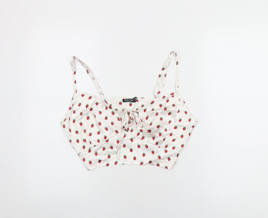 Nasty Gal Womens White Geometric Polyester Cropped T-Shirt Size 16 V-Neck - Strawberry Print